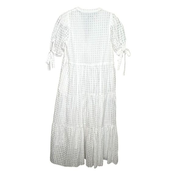 English Factory Dress Womens XS White Textured Midi Tie Sleeve Boho Pockets - Picture 5 of 9